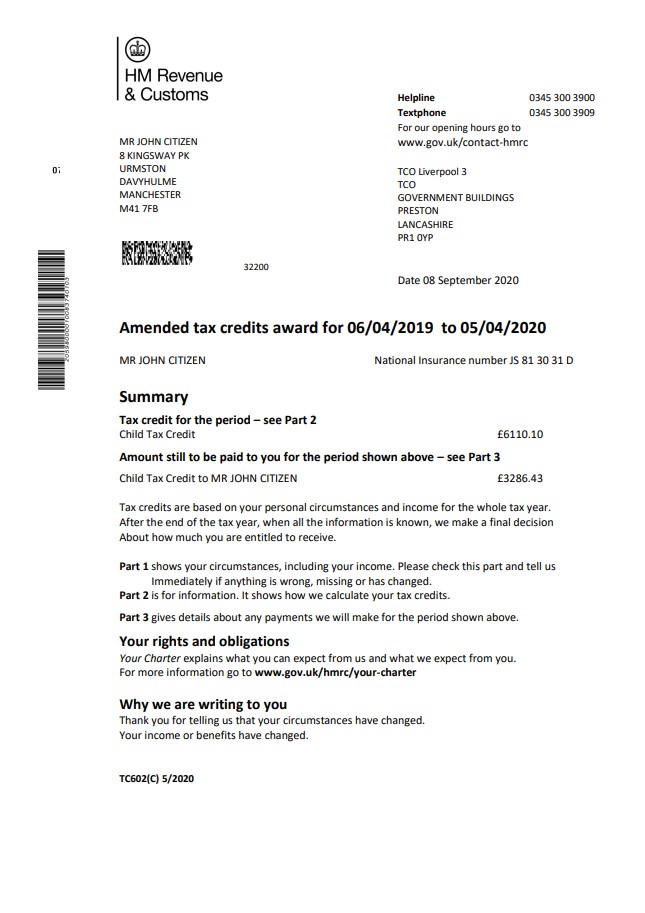 HM Revenue & Customs tax credits